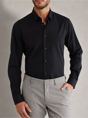 Cavalli Class by Roberto Cavalli Men’s Black Stretch Button Down Shirt